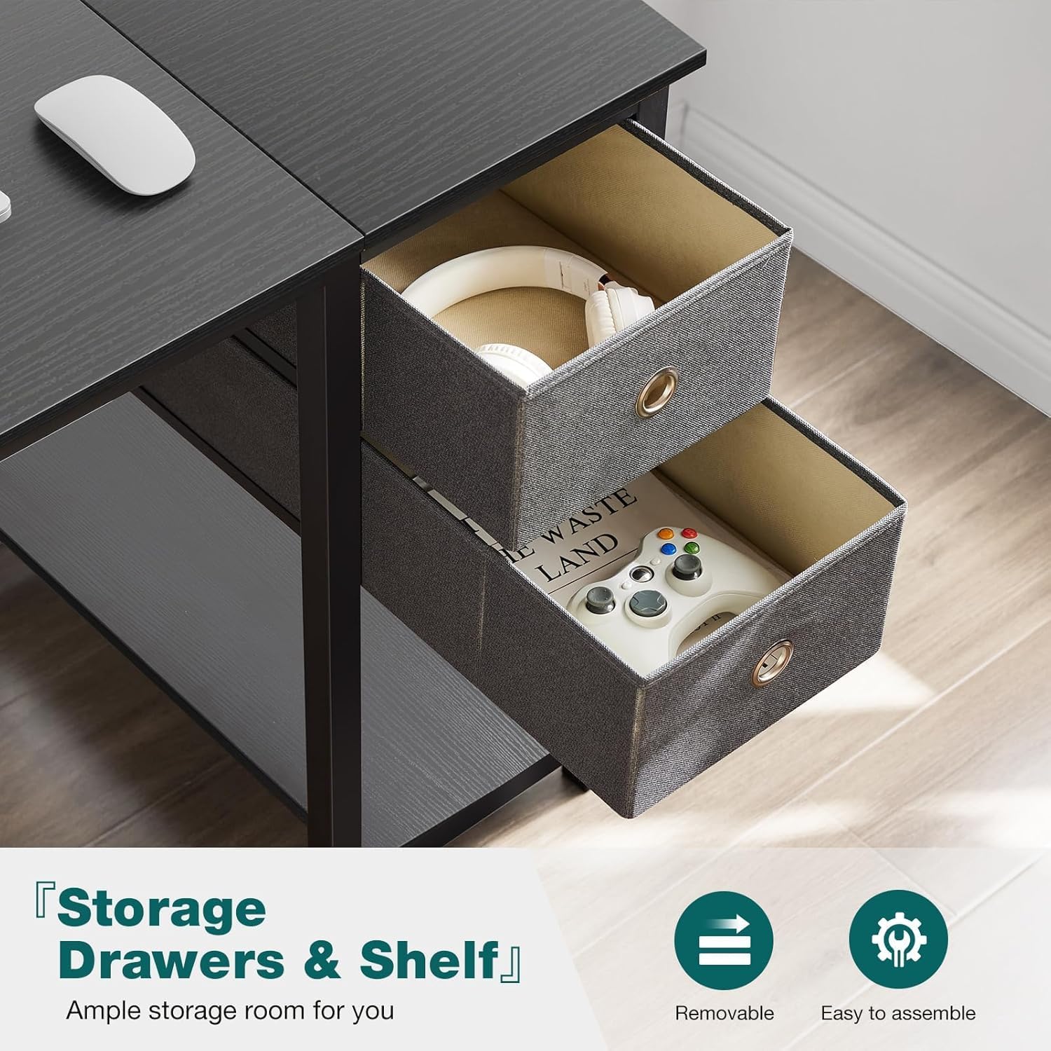 Computer Desk With Drawers 47 Inch Office Writing Work Kids Study 2 Tier Wood Corner Table With Storage Drawers Shelf For Bedroom Home Office Black Black Wood