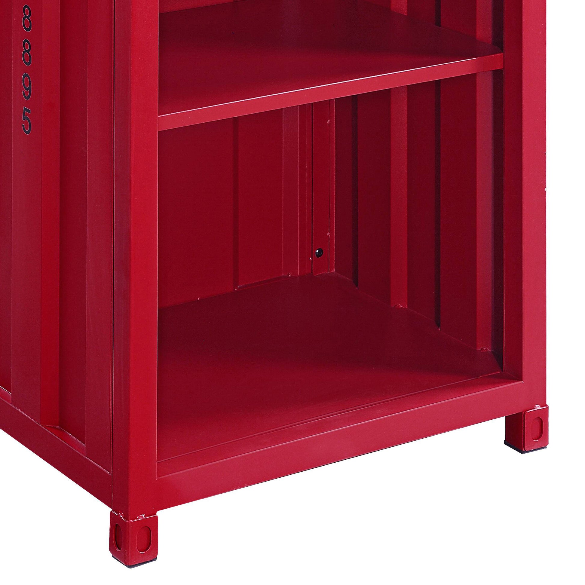 Red 3 Shelf Reception Desk Red Computer Desk Office Freestanding Rectangular Shelves Wood Metal