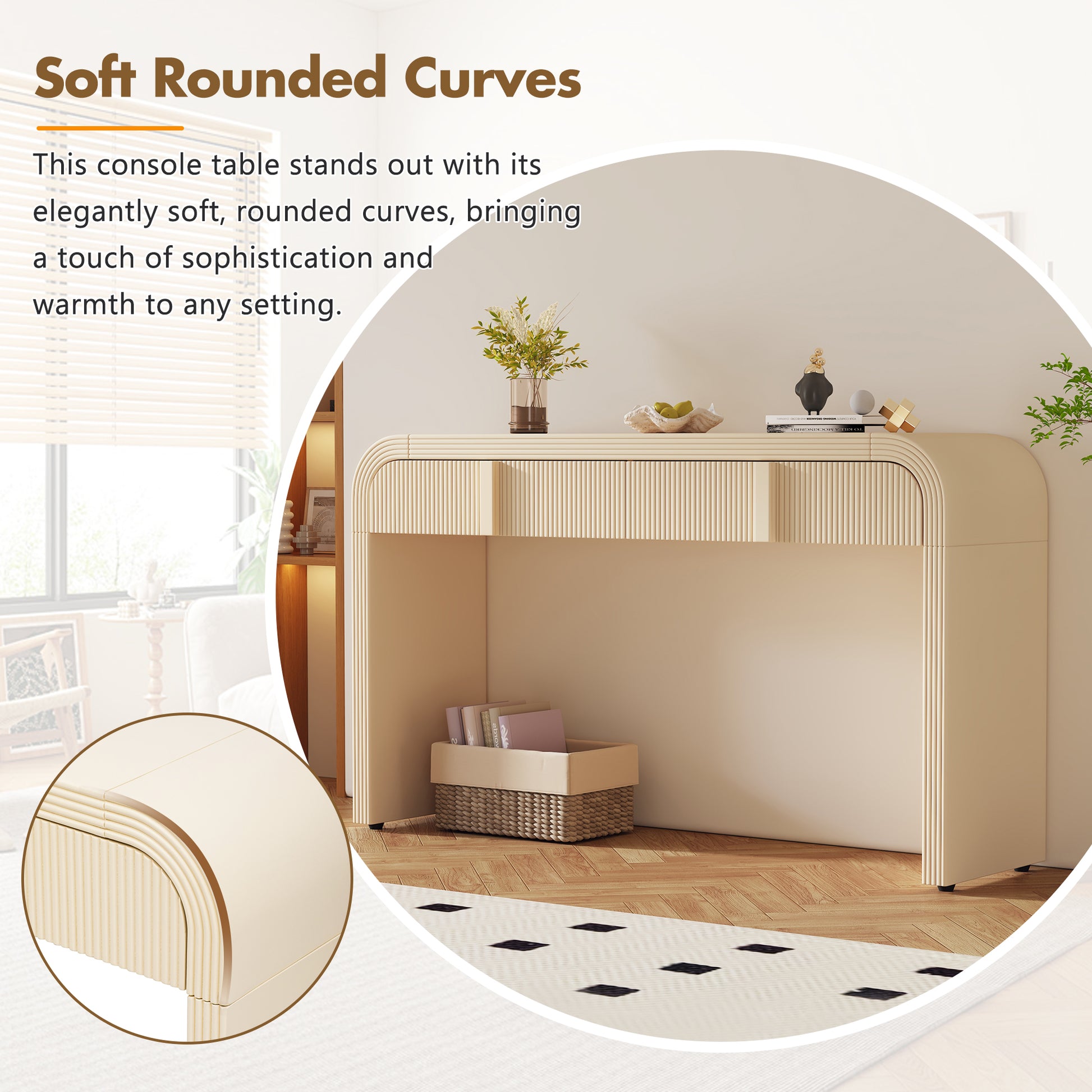 Unique Modern Rounded And Smooth Surface Console Table With 2 Drawers For Living Room And Entryway Apricot Cream Apricot Cream Primary Living Space Drawers Glossy Mdf