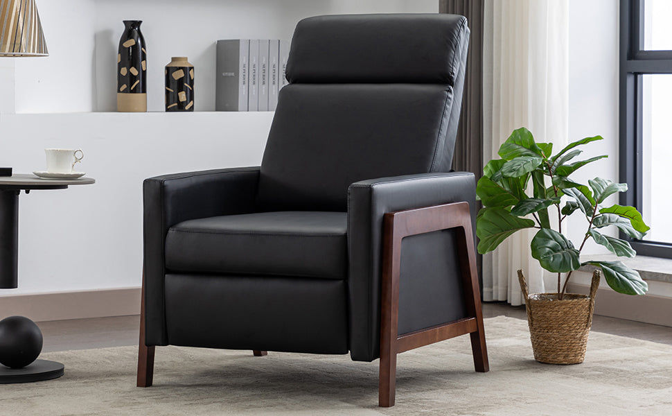 Wood Framed Pu Leather Recliner Chair Adjustable Home Theater Seating With Thick Seat Cushion And Backrest Modern Living Room Recliners, Black Old Sku:Pp289527Aab Black Pu Pu