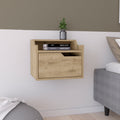 Winchester Floating Nightstand, Modern Dual Tier Design With Spacious Single Drawer Storage, Macadamia Brown Solid Wood Mdf Engineered Wood