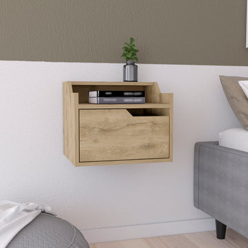 Florence Floating Nightstand With Drawer And Dual Shelf Display Beige 1 Drawer Bedroom Rectangle Modern Shelf Mdf Engineered Wood