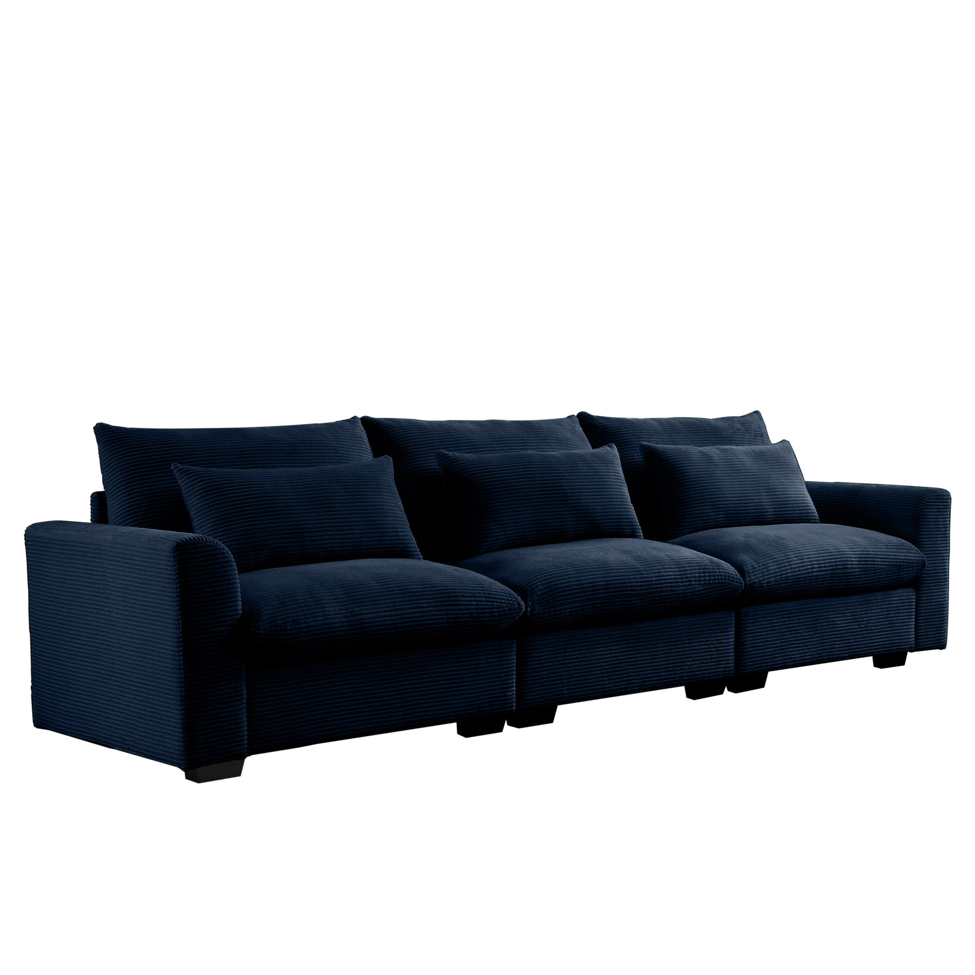 3 Seater Deep Seat Couches For Living Room, Wide And Deep Seat Comfy Living Roo Sofas With 3 Waist Pillows, Blue Corduroy Blue Corduroy 3 Seat