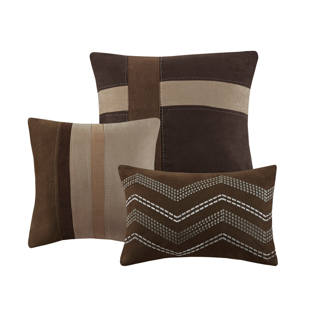 7 Piece Faux Suede Comforter Set Brown Queen Queen Brown Polyester
