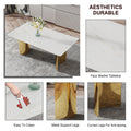 Table And Chair Set.The Table Has A Glass Top With Imitation Marble Pattern Stickers And Stainless Steel Golden Legs. Paried With Chairs With Pu Artificial Leather Backrest Cushions And Black Legs. White Gold Seats 6 Glass Metal