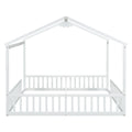 Double Twin House Style Floor Bed With Fence, Guardrails, Without Door, White Twin White American Design Pine