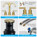 Gold Bathroom Faucet 2 Handle 8 Inch Bathroom Sink Faucets Stainless Steel 3 Hole Widespread With Pop Up Drain And Water Supply Hoses, Brushed Gold Brushed Gold Metal