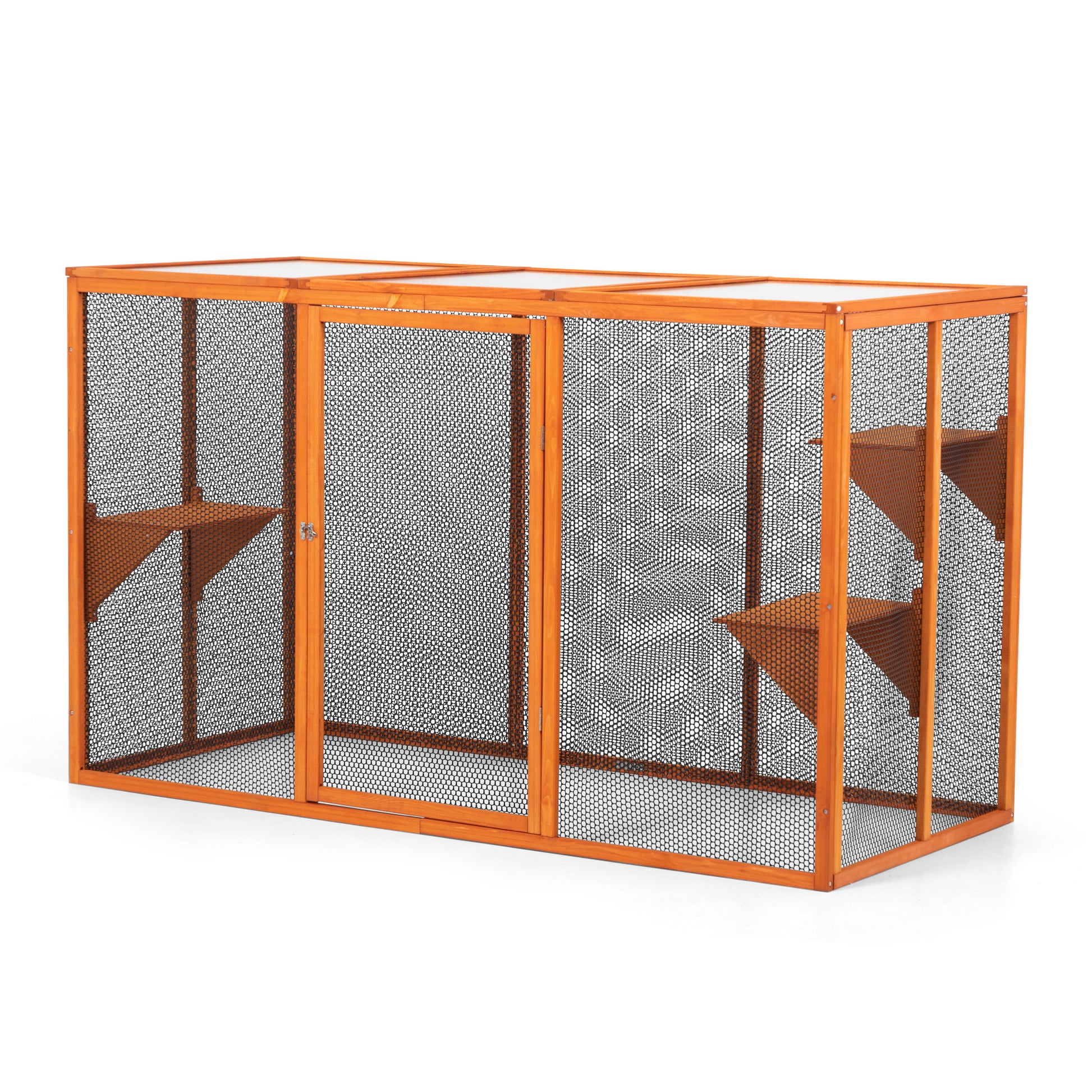 Detachable Cat Enclosure With Waterproof Roof And 3 Jumping Platforms, Orange Orange Wood