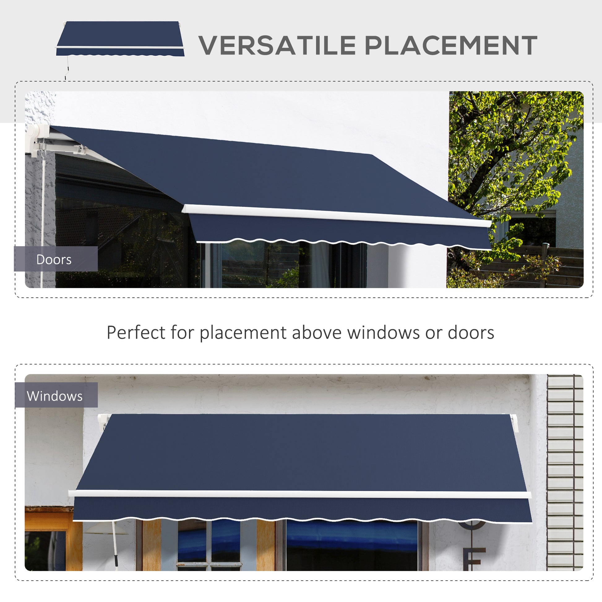 Outsunny 10' X 8' Retractable Awning, Patio Awnings, Sunshade Shelter W Manual Crank Handle, Uv & Water Resistant Fabric And Aluminum Frame For Deck, Balcony, Yard, Blue Blue Aluminum