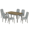 7 Piece Farmhouse Dining Set Classic Rustic Table And 6 High Back Design Chairs For Dining Room, Kitchen Brown Gray Brown Gray Solid Wood Mdf