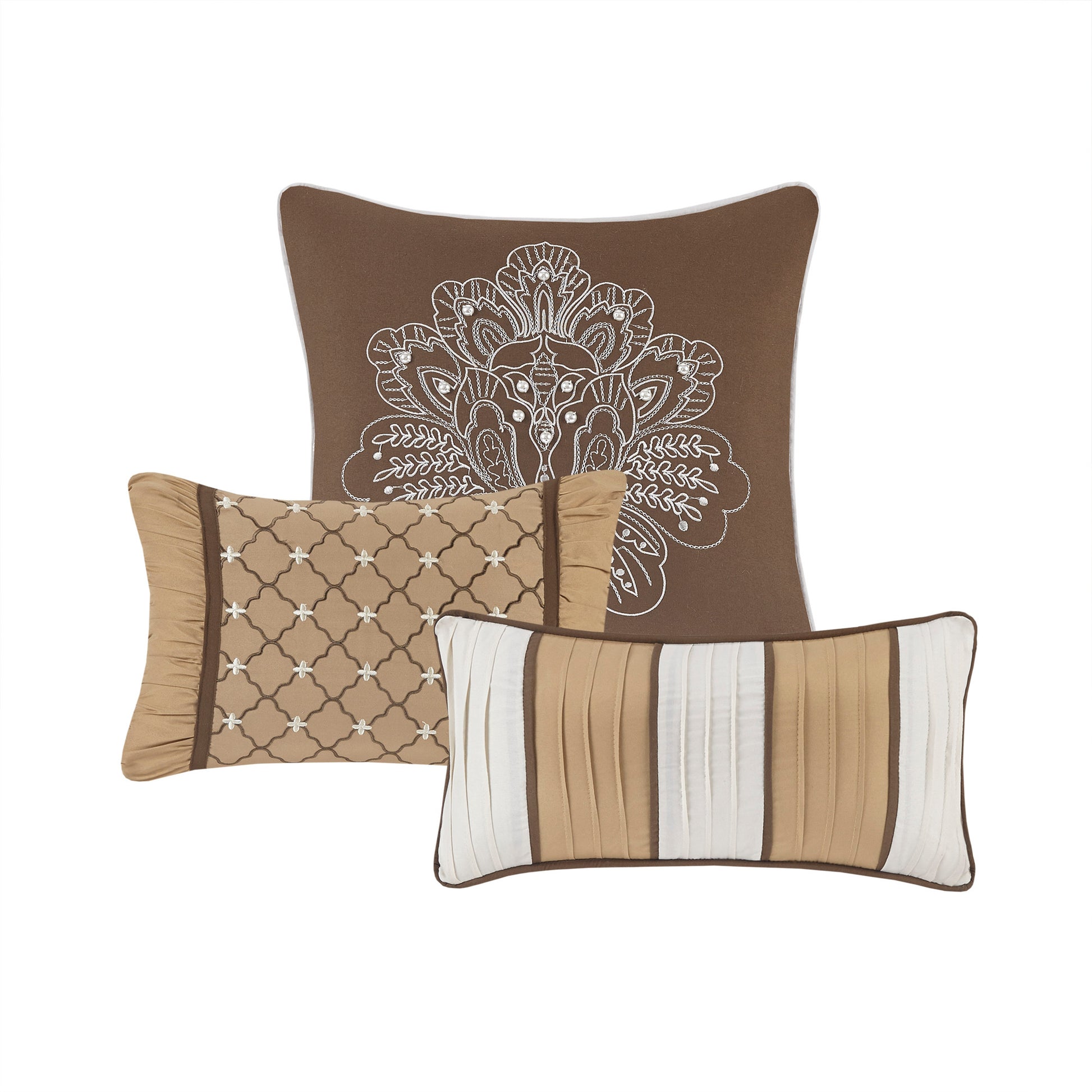 6 Piece Jacquard Quilt Set With Throw Pillows Brown Gold Full Queen Full Brown Gold Cotton