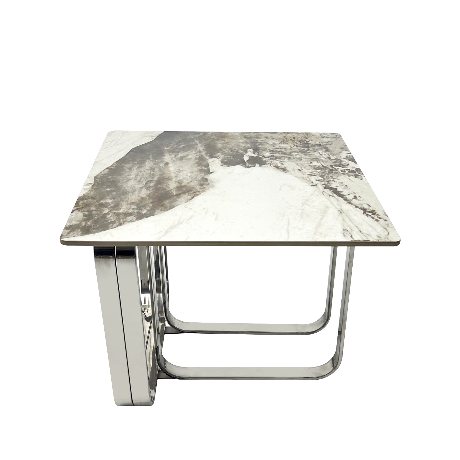 Rectangular End Table With Sintered Stone Top, Silver Metal Frame, For Living Room Silver Modern Open Storage Square Sintered Stone,Stainless Steel