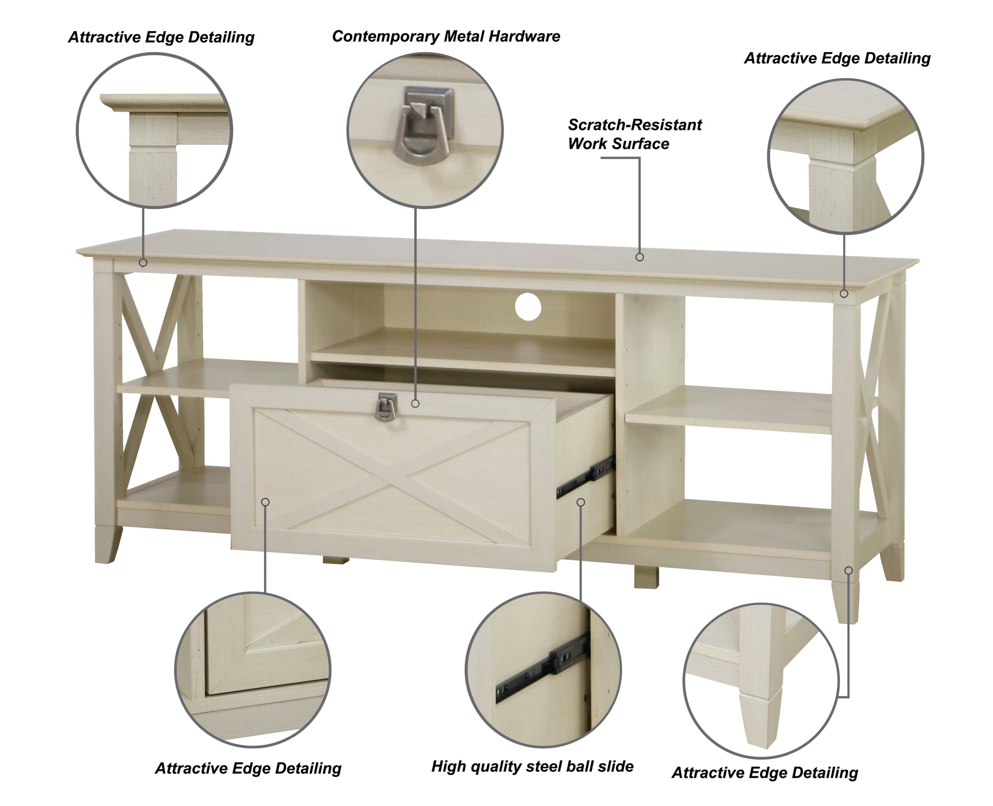 Tv Stand "Chic Antique White Tv Stand Media Console With Storage Elegant Entertainment Center With Open Shelves And Drawers" White 70 79 Inches Solid Wood