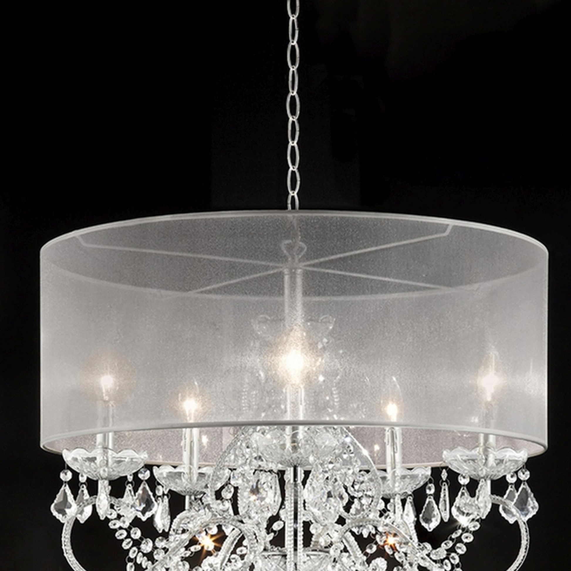 31.5" Tall Ceiling Lamp "Evangelia", Silver And Crystal Accents, Clear Shade Silver Metal