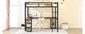 Full Metal Loft Bed With Desk And Shelves, Loft Bed With Ladder And Guardrails, Loft Bed Frame For Bedroom, Black With Vintage Wood Colored Desk Old Sku: W1307S00022 Full Black Metal