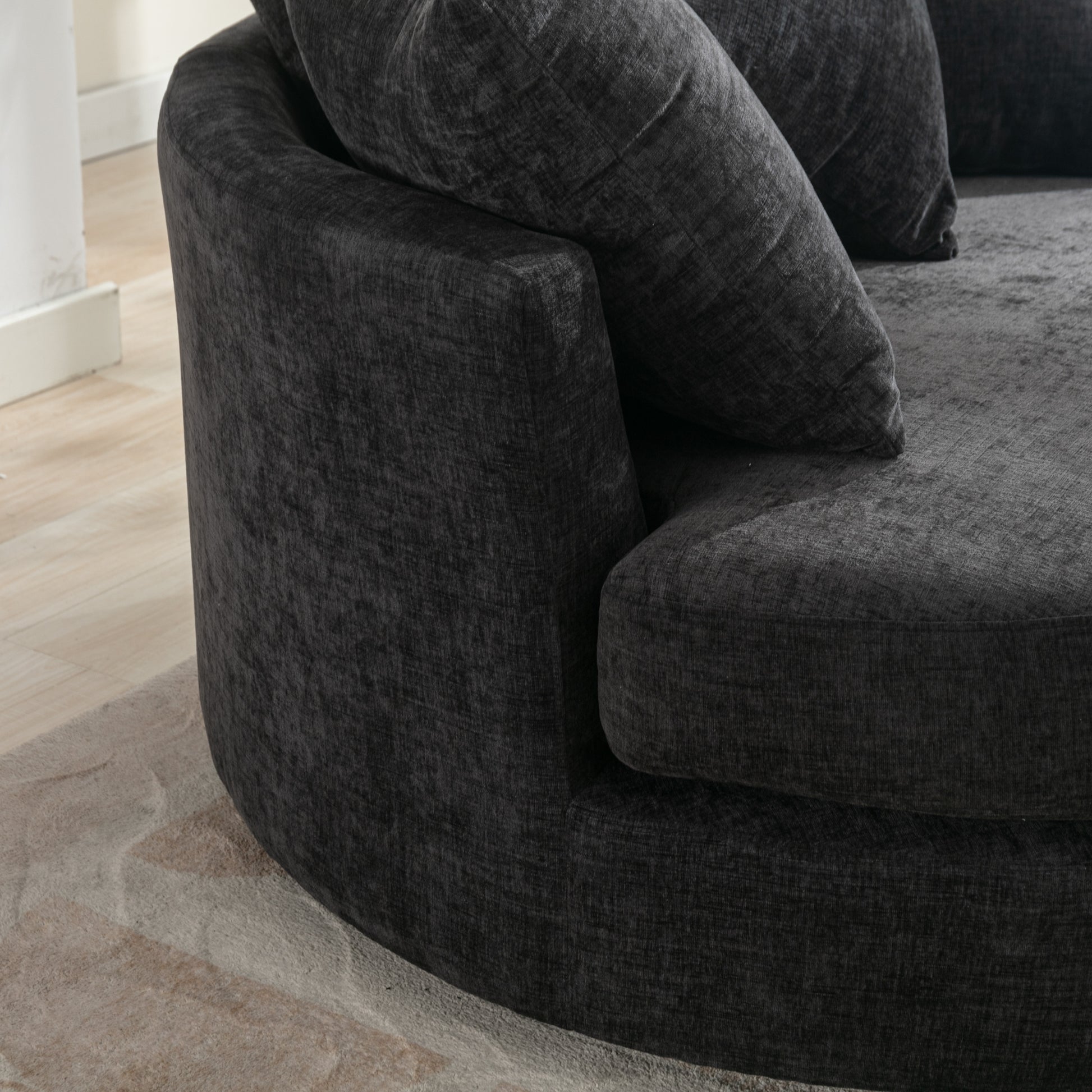 Orisfur. 360 Swivel Accent Barrel Chair With Storage Ottoman & 4 Pillows, Modern Chenille Leisure Chair Round Accent For Living Room, Gray Gray Foam Chenille