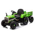 Ride On Tractor With Trailer,24V Battery Powered Electric Tractor Toy, 200W*2Motor 1.86 4.97Mph Remote Control,Electric Car For Kids,Three Speed Adjustable,Usb,Mp3 ,Bluetooth,Led Light, Safety Belt. Green 50 99 Lbs Polypropylene