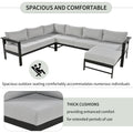 U Shaped Multi Person Outdoor Sofa Set, Suitable For Gardens, Backyards, And Balconies. Grey Seats 6 Aluminum