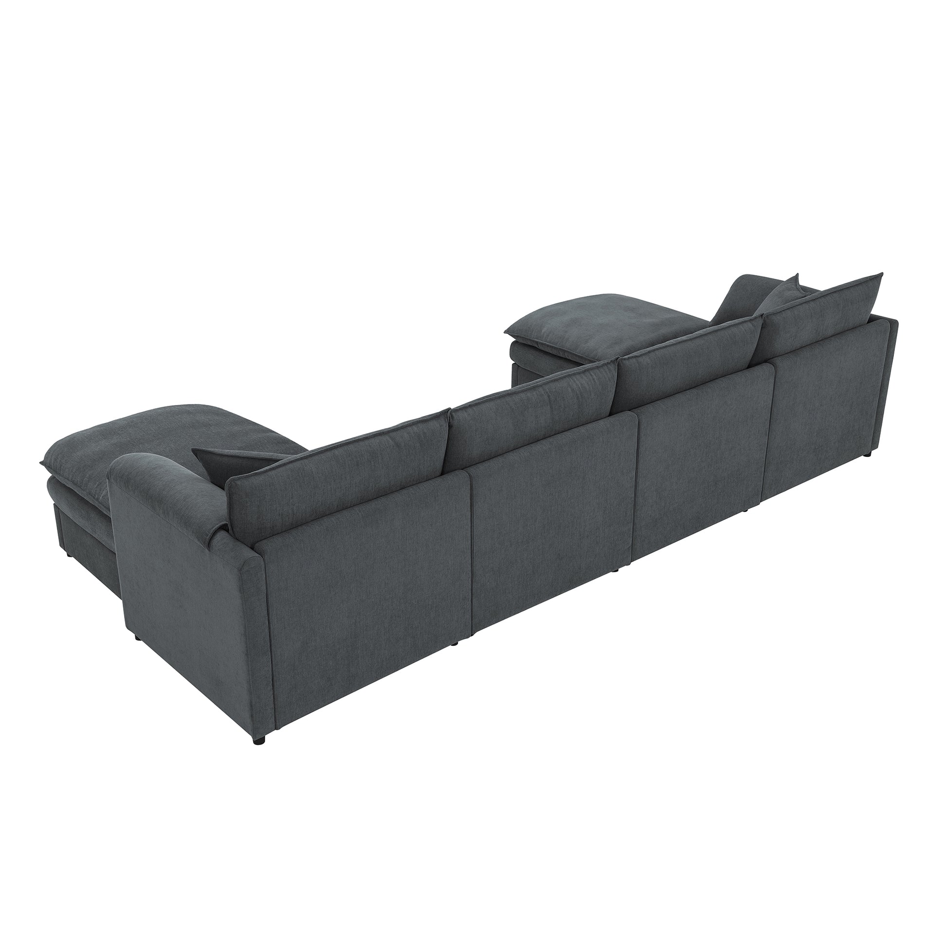 134*66" Chenille Modular Sectional Sofa,U Shaped Cloud Couch Set With Double Cushions ,6 Seat Sleeper Sofa Bed With Ottomans,Oversized Indoor Furniture For Living Room, 3 Colors Dark Gray Chenille 6 Seat