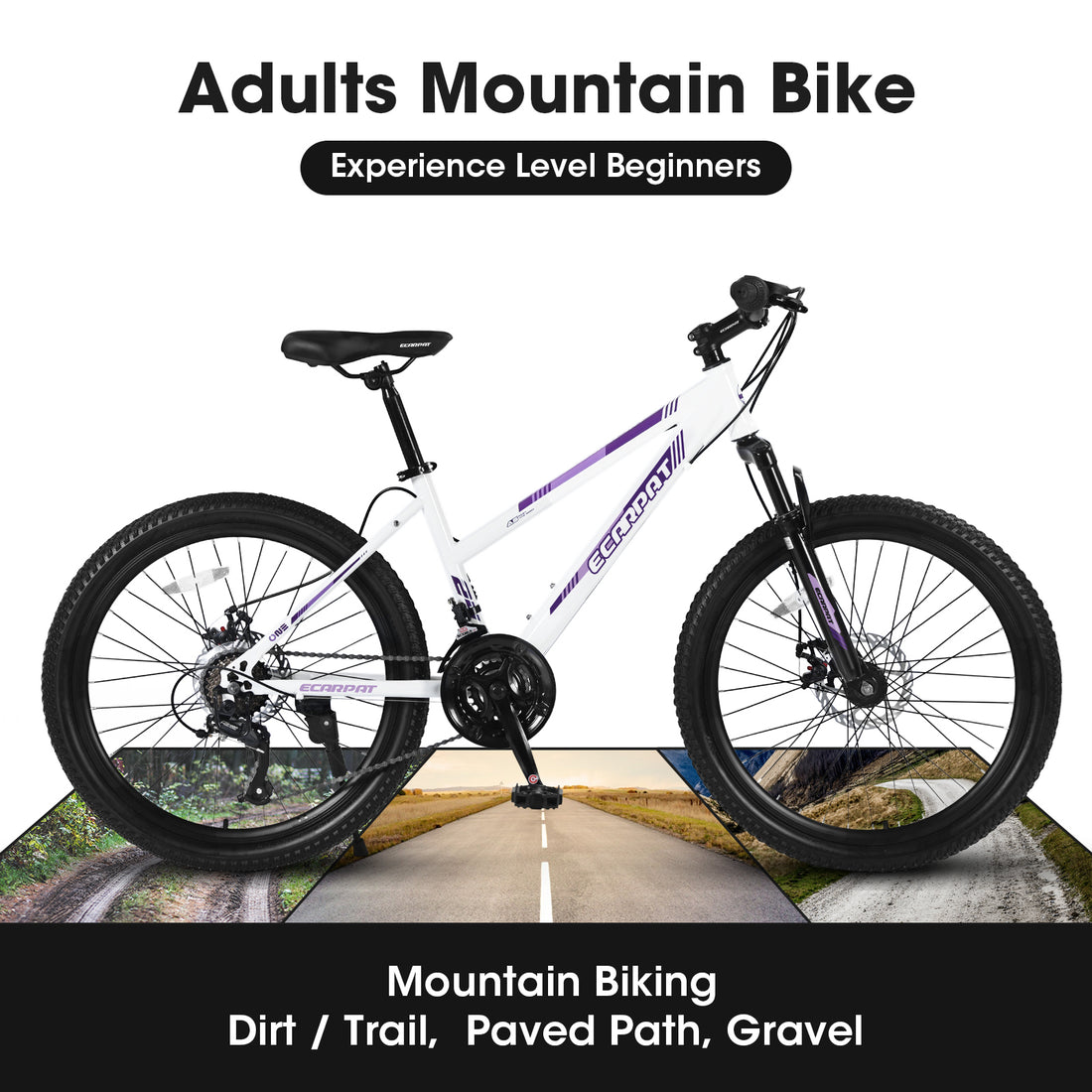 S26103 26 Inch Mountain Bike For Teenagers Girls Women, Shimano 21 Speeds With Dual Disc Brakes And 100Mm Front Suspension White Steel