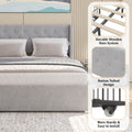 Queen Size Bed Frame With 4 Storage Drawers And Wingback Headboard, Button Tufted Design, Light Grey Queen Light Gray Linen