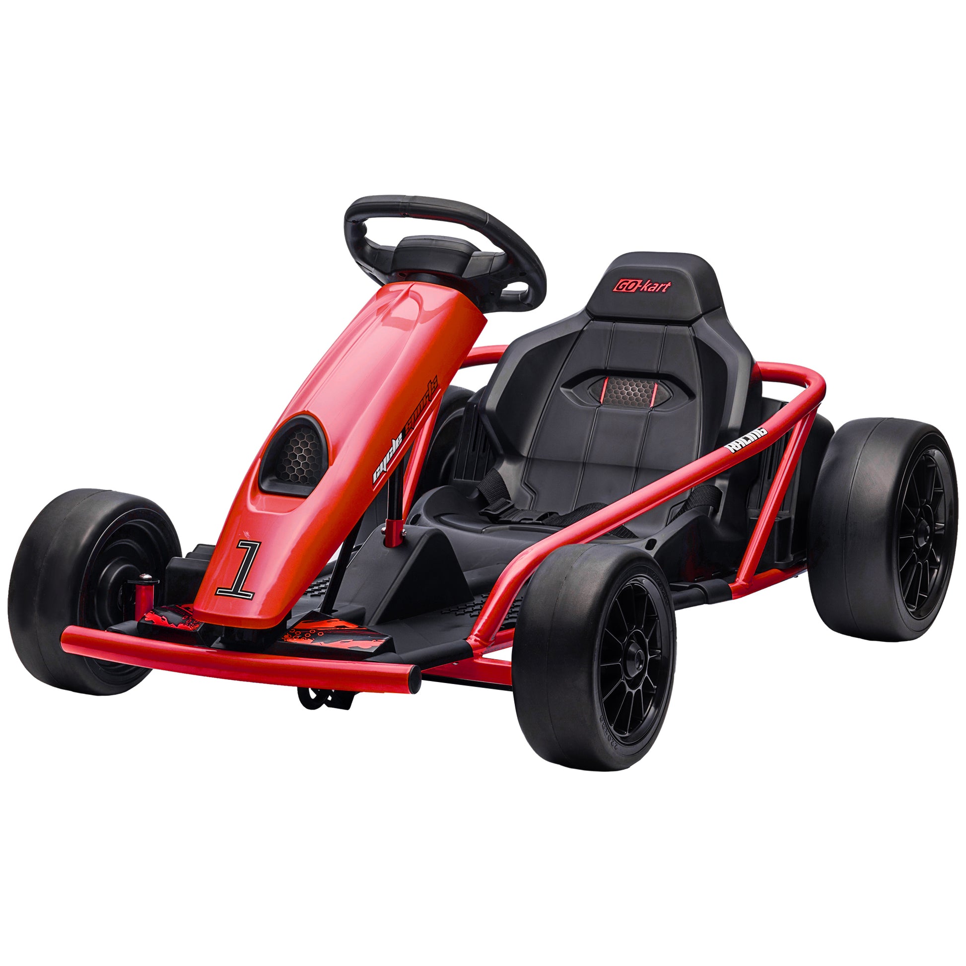 Aosom 24V 8.1 Mph Electric Go Kart, Drifting Car Battery Powered Ride On Toy Outdoor With Slow Start, Music, Horn Honking And Safety Belt, For 8 12 Years Old, Red Red Iron Plastic