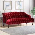 Comfy 3 Seat Sofa With Wooden Legs, Pu, For Living Room And Study Wine Red Velvet 3 Seat