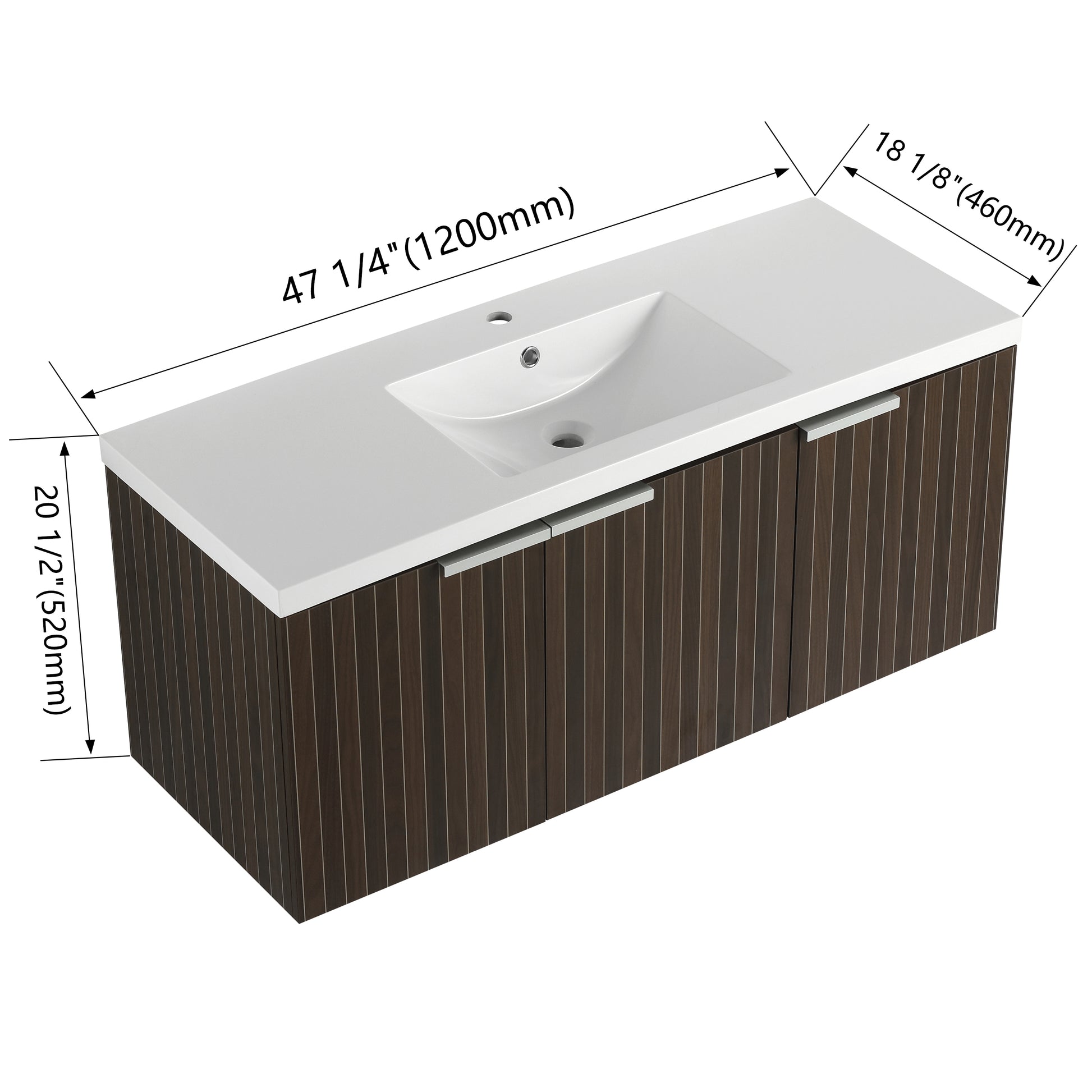 48 Inch Bathroom Cabinet With Resin Sink,Soft Close Doors,Float Mounting Design Silver Brown Stripe Bathroom Modern Plywood Plywood