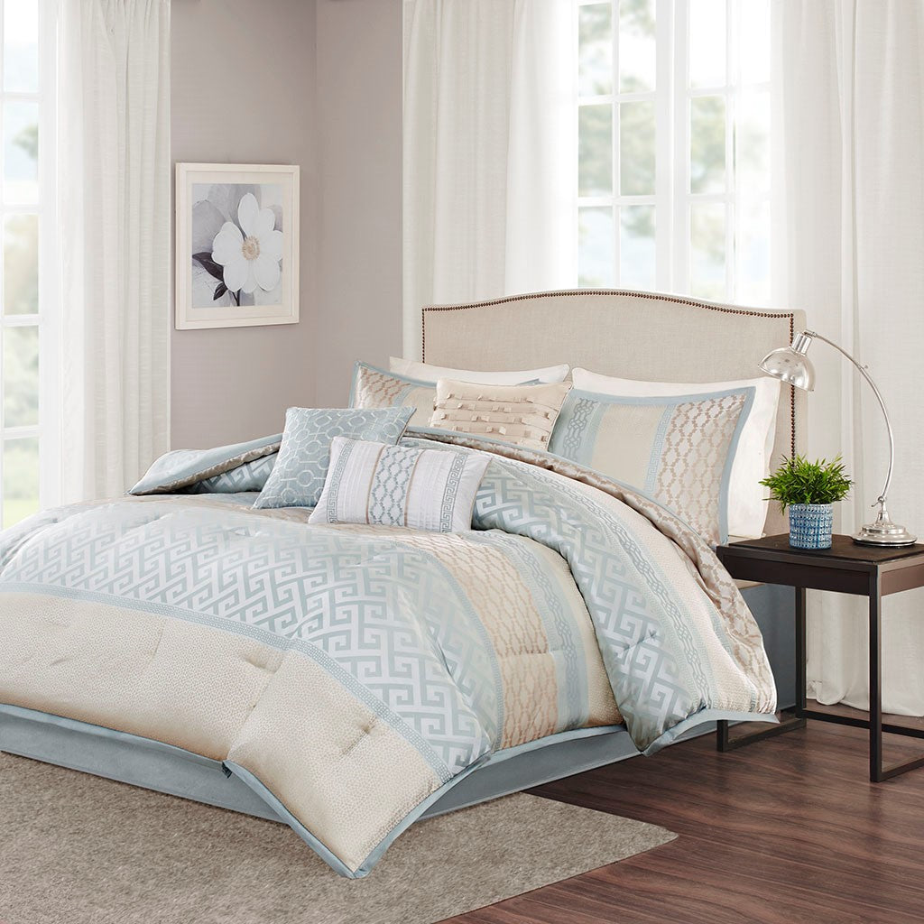 7 Piece Comforter Set Aqua Queen Queen Aqua Polyester