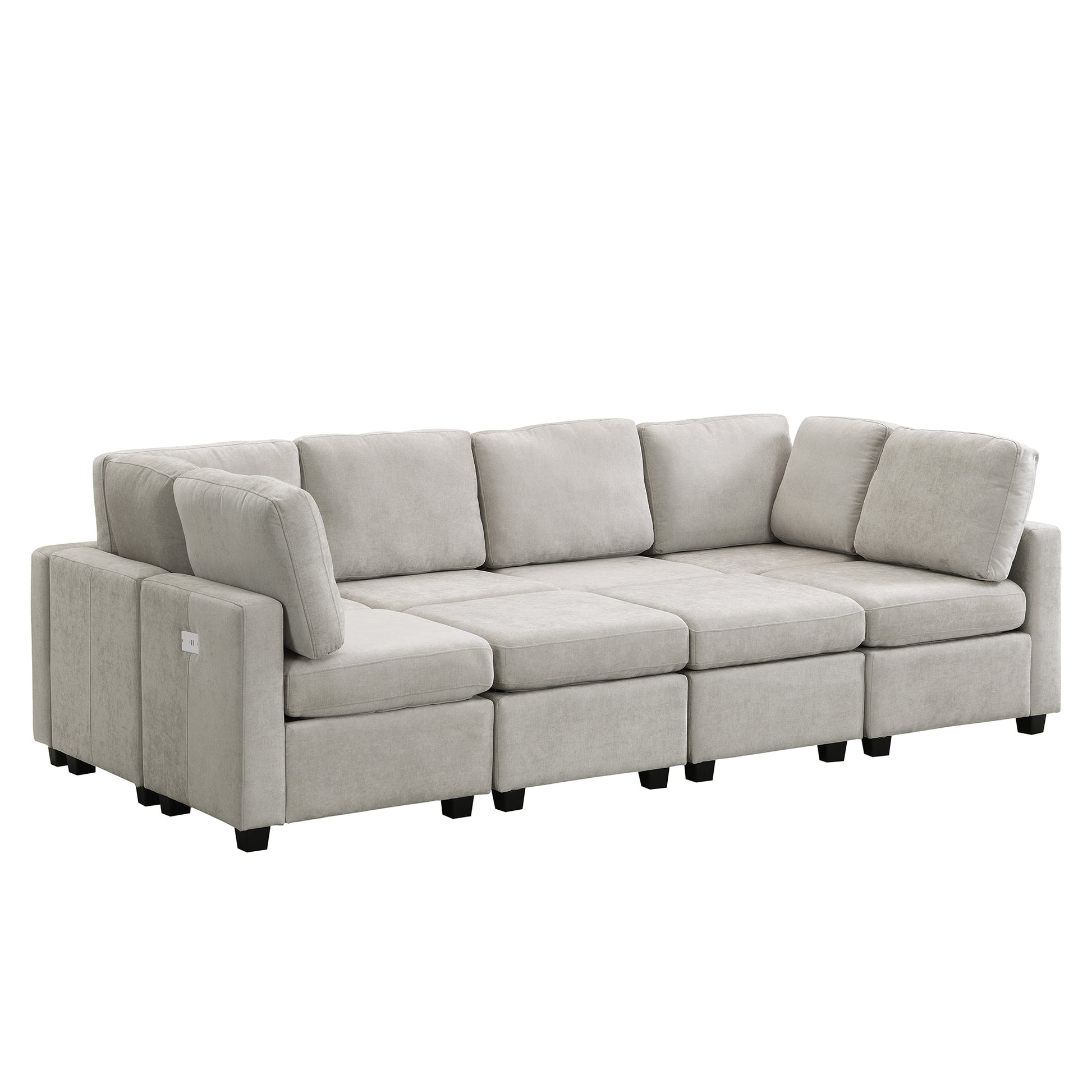 103" Sectional Sofa Couch Sofa Bed U Shaped Sofa With Two Movable Ottoman And Three Usb Ports For Living Room, Grey Grey Foam Chenille 6 Seat