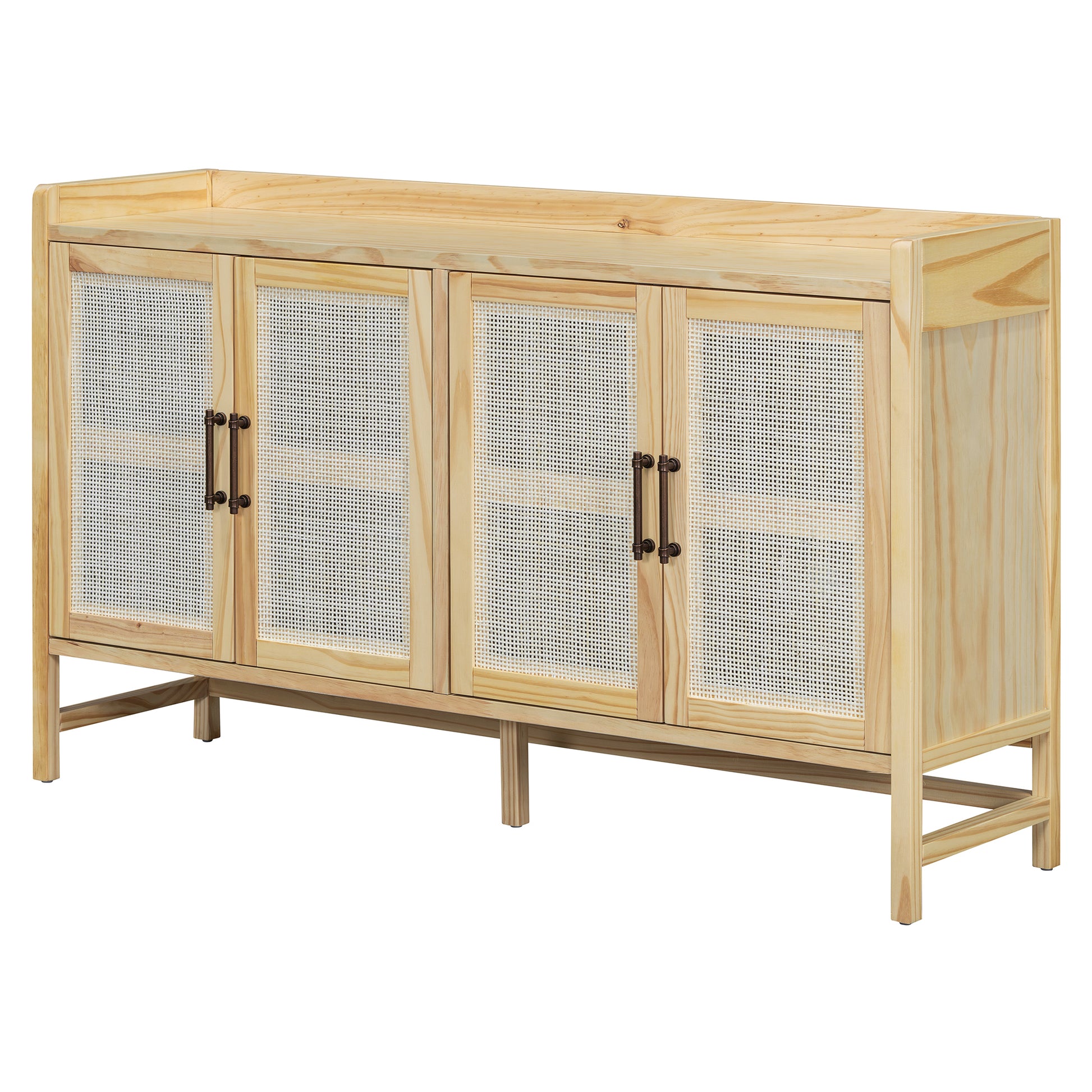 Sideboard Rustic Buffet Cabinet, Sideboard Cabinet With Decorative Rattan Doors, Buffet Cabinet With Storage For Entryway Dining Room Kitchen Living Room, Natural Natural Mdf