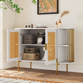 2 Door Elegant Curved Dining Cabinet With Gold Trim And Woven Rattan Doors For Dining Room White White Particle Board