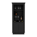 Lafayette Bar Cabinet With 4 Bottle Rack, Upper Glass Holder And Dual Door Design Black Primary Living Space Modern Shelves Included Particle Board