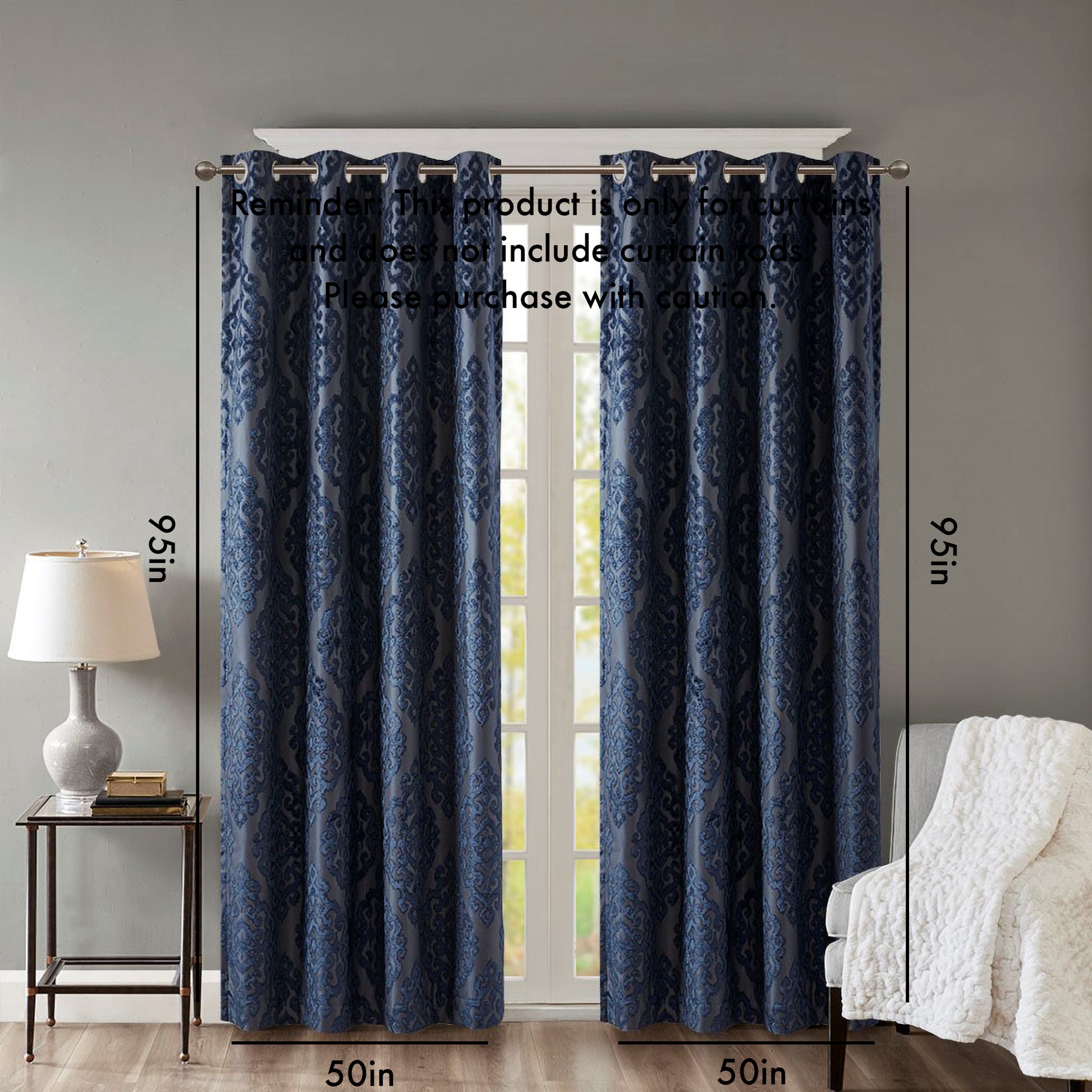 Knitted Jacquard Da Total Blackout Grommet Top Curtain Panel Only 1 Pc Panel Navy Polyester