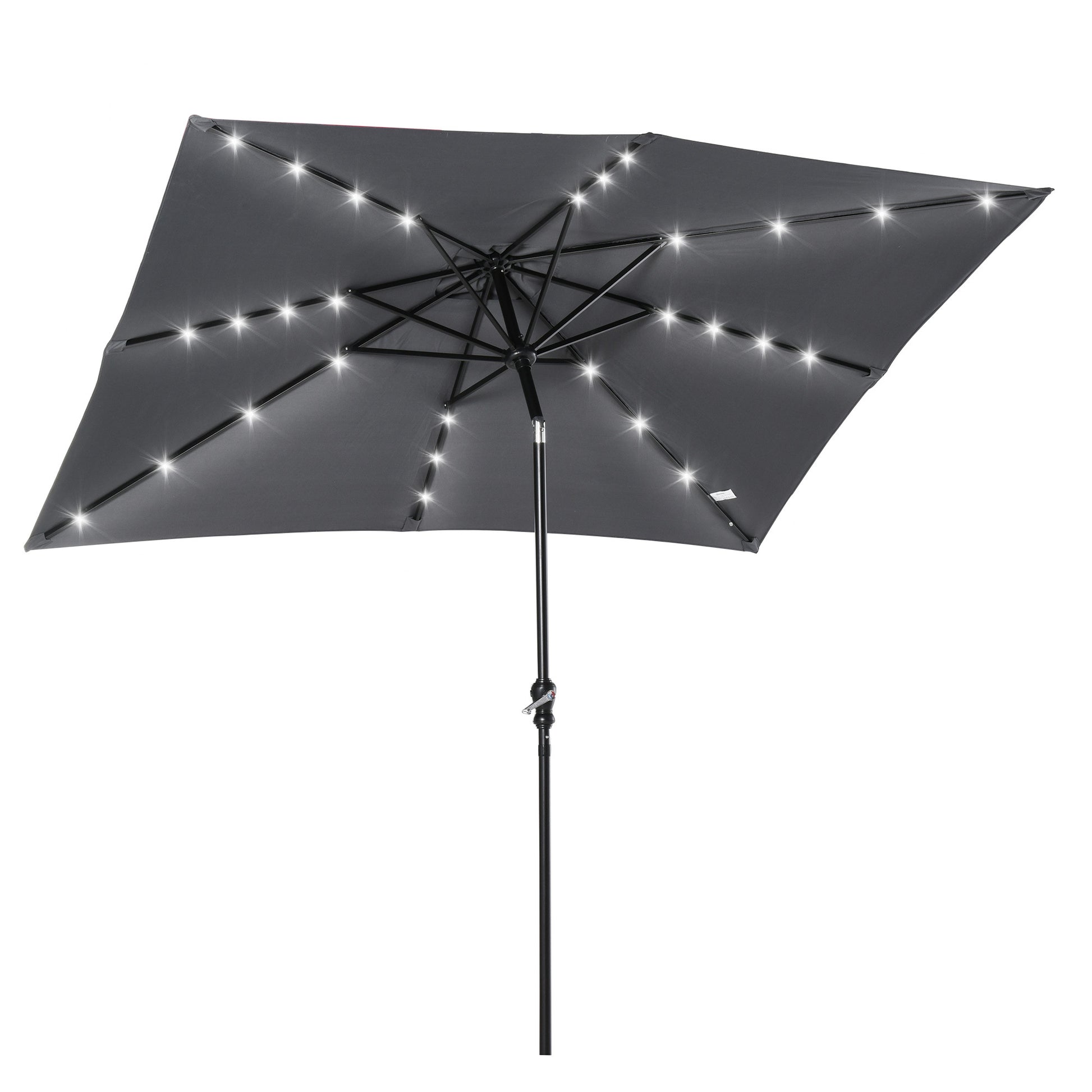 Outsunny 9' X 7' Solar Umbrella, Led Lighted Patio Umbrella For Table Or Base With Tilt & Crank, Outdoor Umbrella For Garden, Deck, Backyard, Pool, Beach, Dark Gray Gray Steel