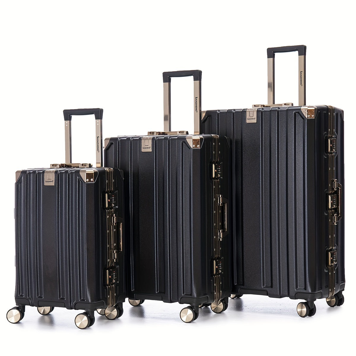 Luggage Sets Expandable Aluminum 20 24 28 Inch Three Model Set, Stylish Suitcase With Aluminum Frame Password Lock, Suitable For Travel Suitcases And Suitcases Black Contemporary Aluminum