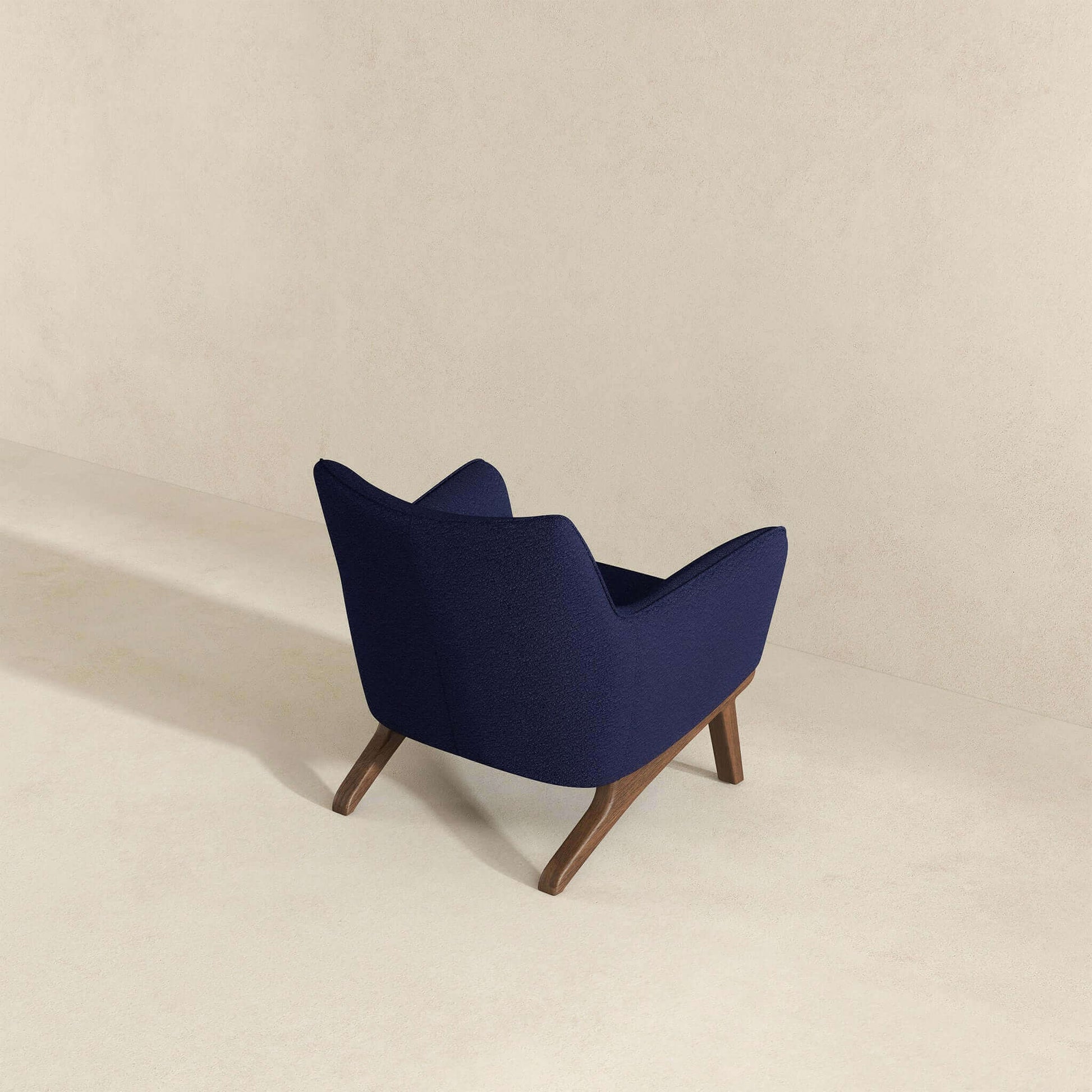 Brayden Mid Century Modern Dark Blue Boucle Armchair Dark Blue Boucle,Solid Wood