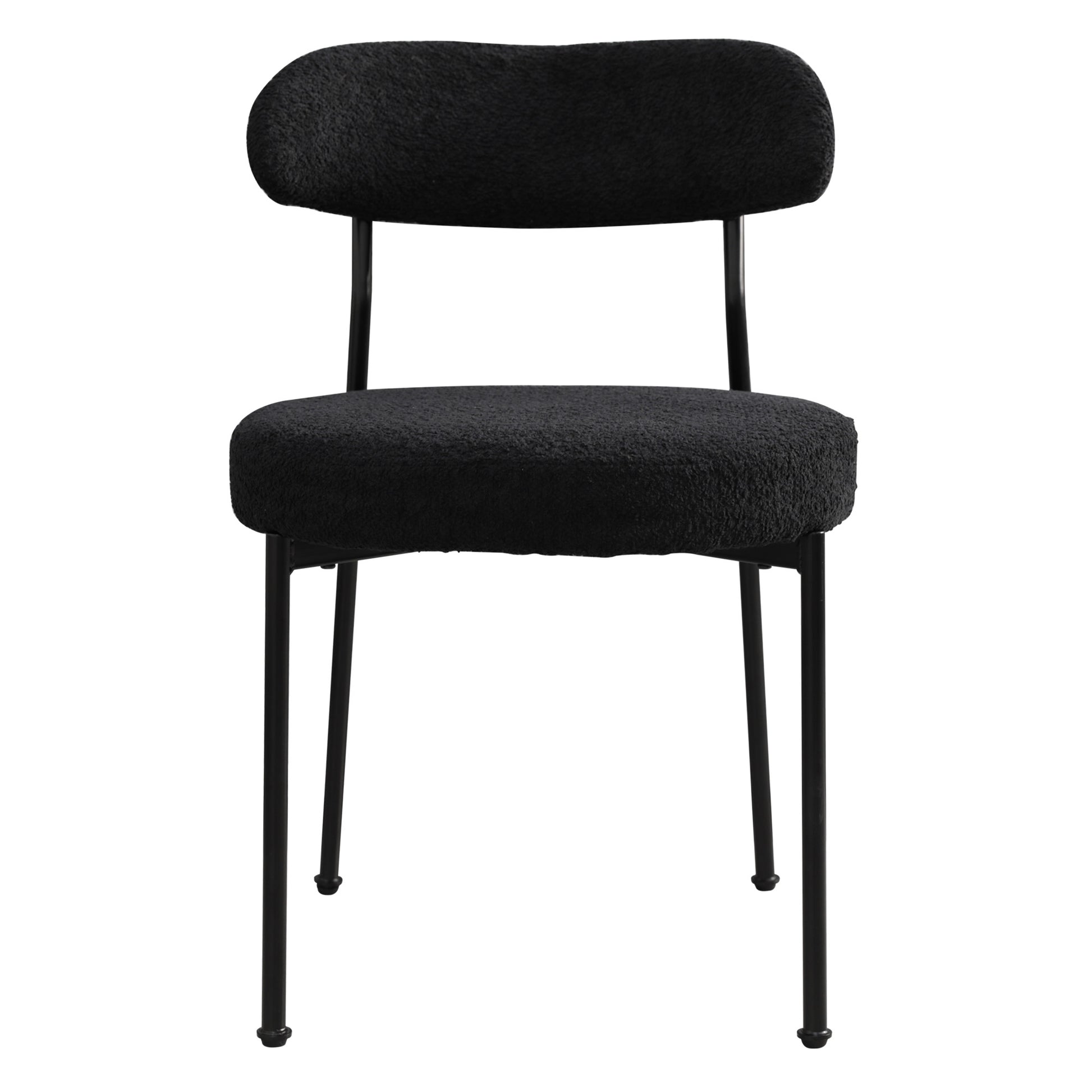 Boucle Upholstered Dining Chairs With Curved Backrest & Metal Legs Set Of 2, Black Metal Black Dining Room Foam Classic,Modern Dining Chairs Set Of 2 Fabric Metal