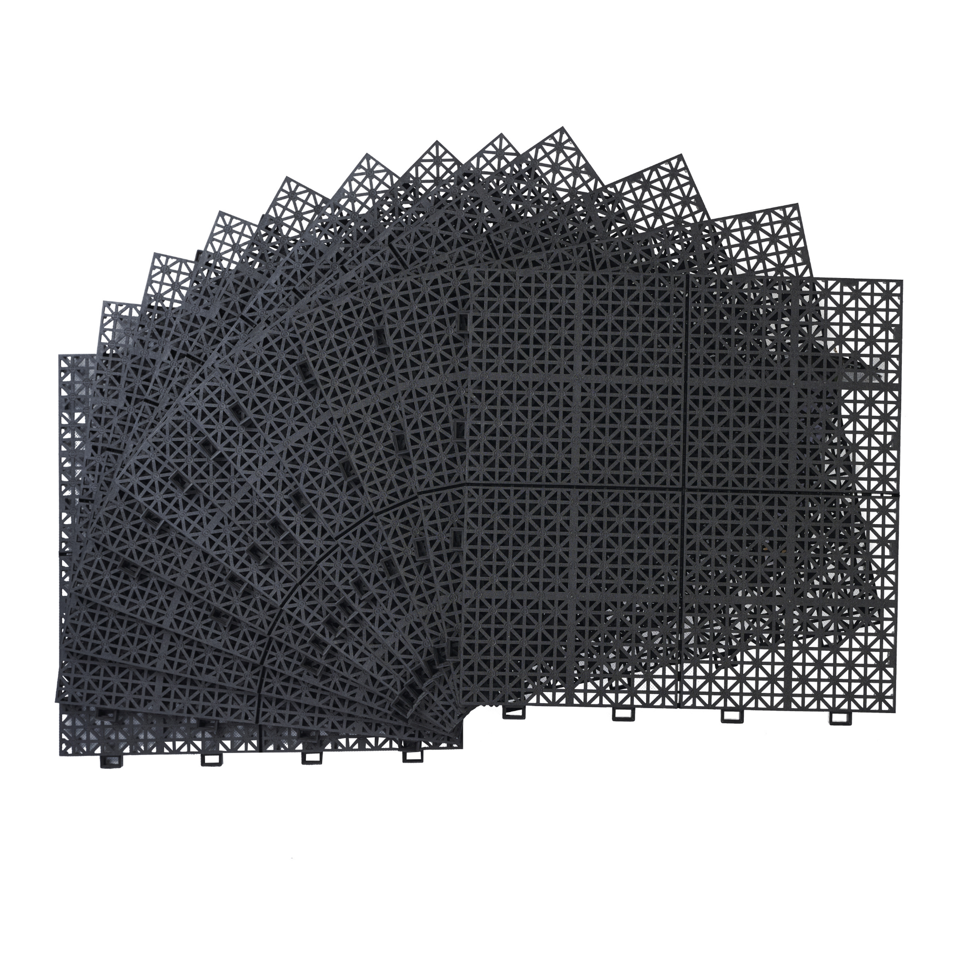 12 X 12 Inch Black Interlocking Deck Tiles Plastic Waterproof Outdoor All Weather Anti Slip Bathroom Shower Balcony Porch Strong Weight Capacity Upto 6613 Lbs, Rosette Pattern Pack Of 12 Black American Design,American Traditional Plastic