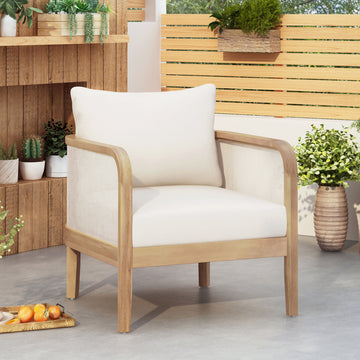 Outdoor Acacia Wood Patio Club Chair, Textilene Patio Furniture,Waterproof Thick Cushion Deep Seating For Porch, Garden, Backyard, Balcony, Weight Capacity 400Lbs, Light Teak Finish, Beige Yes Deep Seating Light Teak Garden & Outdoor Foam Acacia Wood