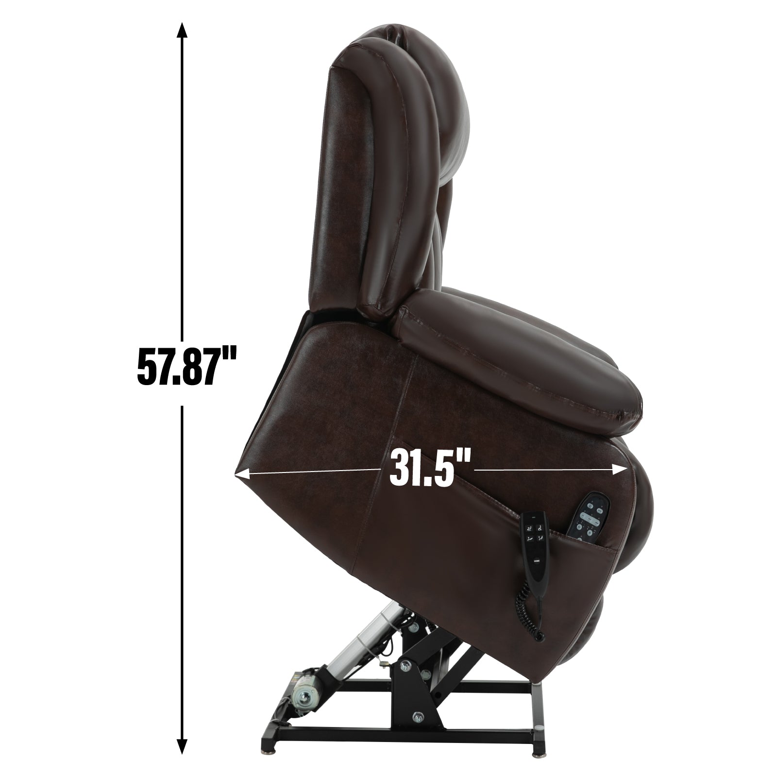 Dual Motor Infinite Position Up To 350 Lbs Electric Medium Size Genuine Leather Brown Power Lift Recliner Chair With 8 Point Vibration Massage And Lumbar Heating White Metal Primary Living Space Heavy Duty Pine Antique Brown Genuine Leather Power Remote