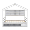 Full House Bed With Roof Frame, Bedside Shelves, Under Bed Storage Unit,White Full White American Design Pine