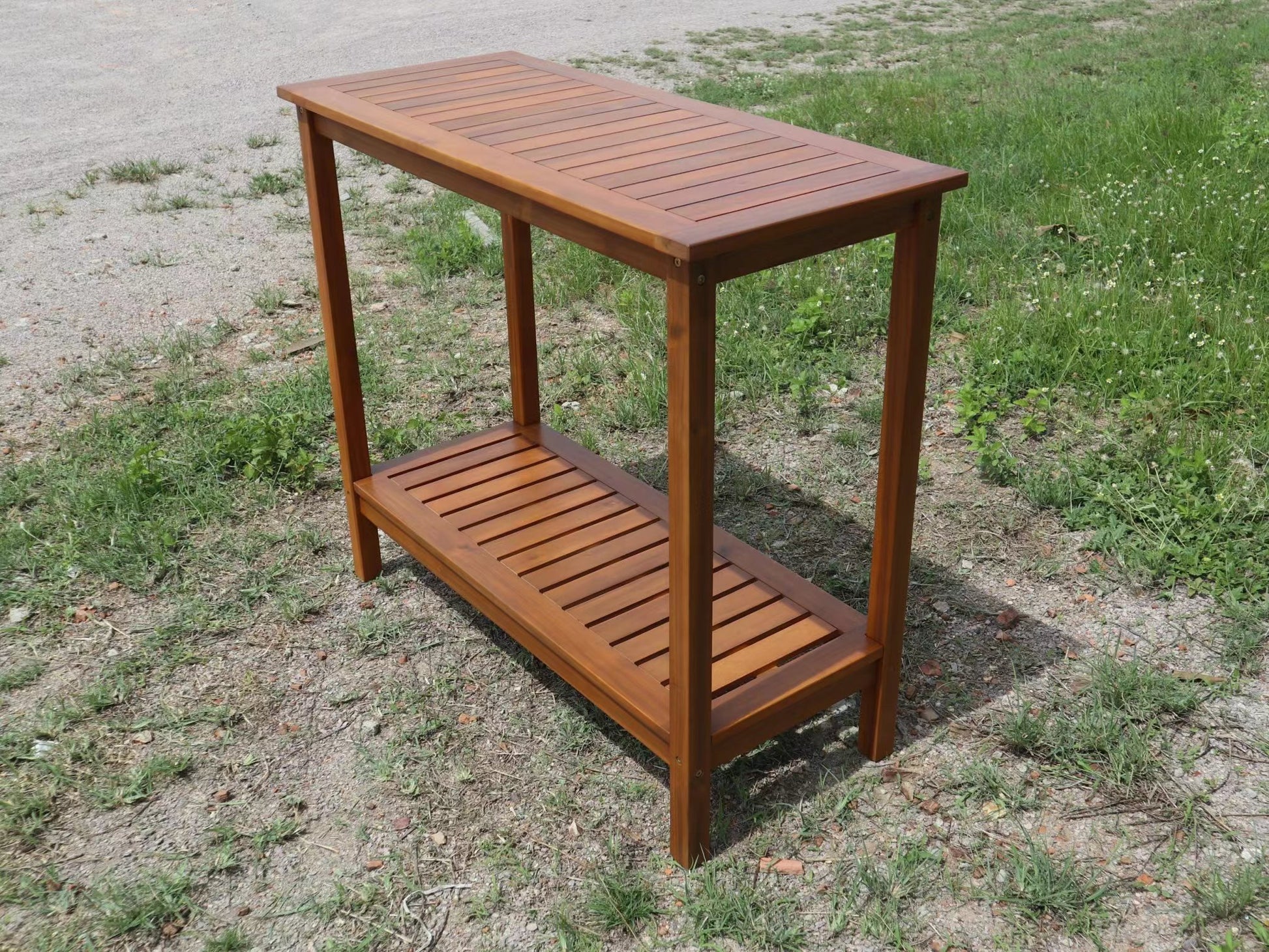 Wooden Workstation For Garden Balcony Garage, Acacia Console Potting Table Light Brown Light Brown Acacia Wood