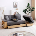 Convertible Sleeper Sofa Couch,Multifunctional Double Folding Sofa Bed,Storage Ottoman And Sofa Arm With Box And Drawer, Drop Down Table With 2Cup Holders For Living Room,Apartment,Office,Grey Grey Linen Wood Primary Living Space Modern Foam Cotton Linen