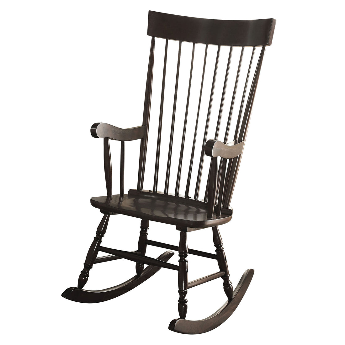 Black Spindle Back Rocking Chair Solid Black Primary Living Space Rectangular Rocking Chairs Rubberwood Slat Back Wood