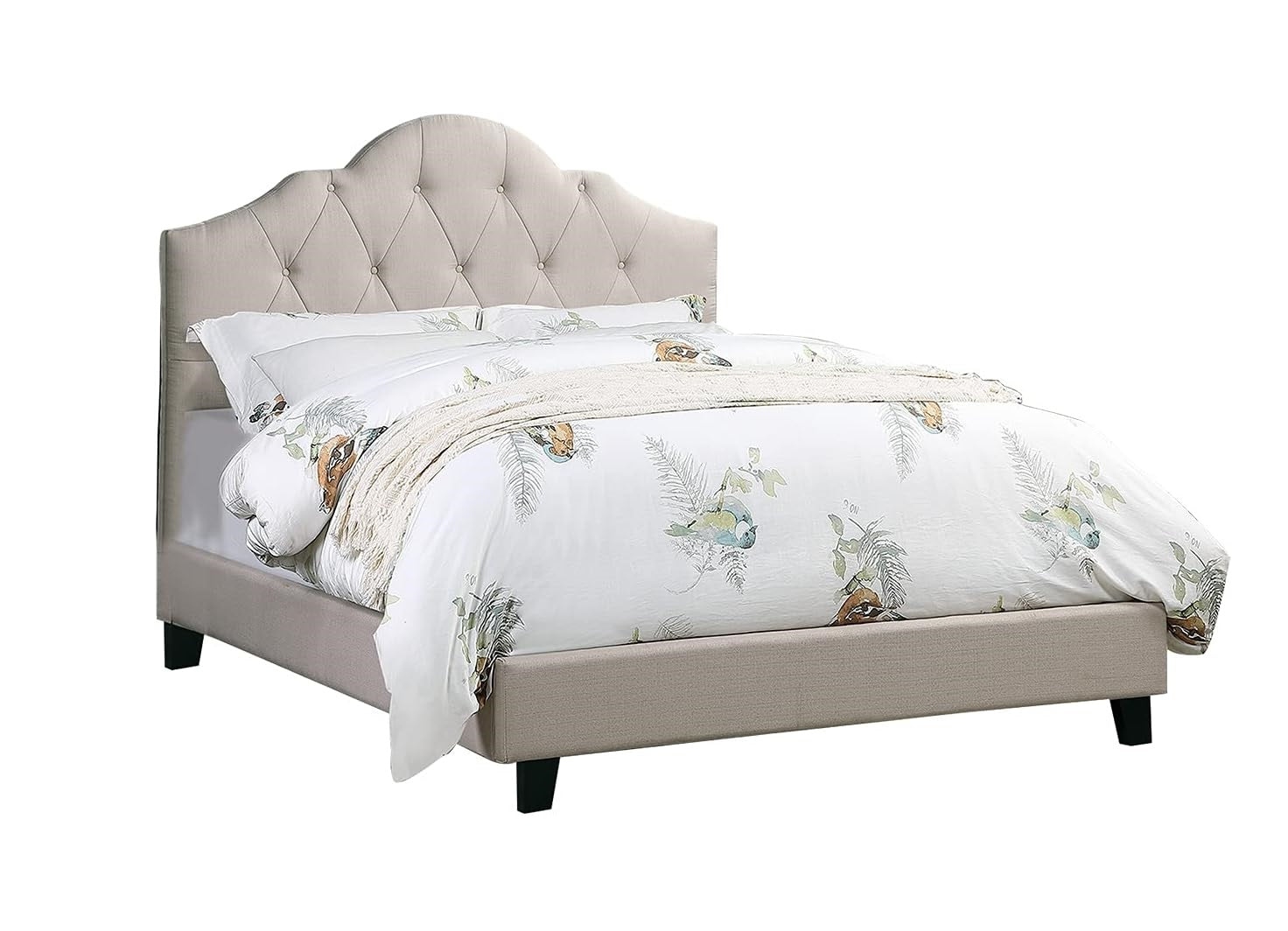 Contemporary 1Pc Cal King Size Bed Adjustable Hb Light Brown Polyfiber Tufted Upholstered Wooden Bedframe Bedroom Furniture Box Spring Not Required California King Light Brown Espresso Wood Bedroom