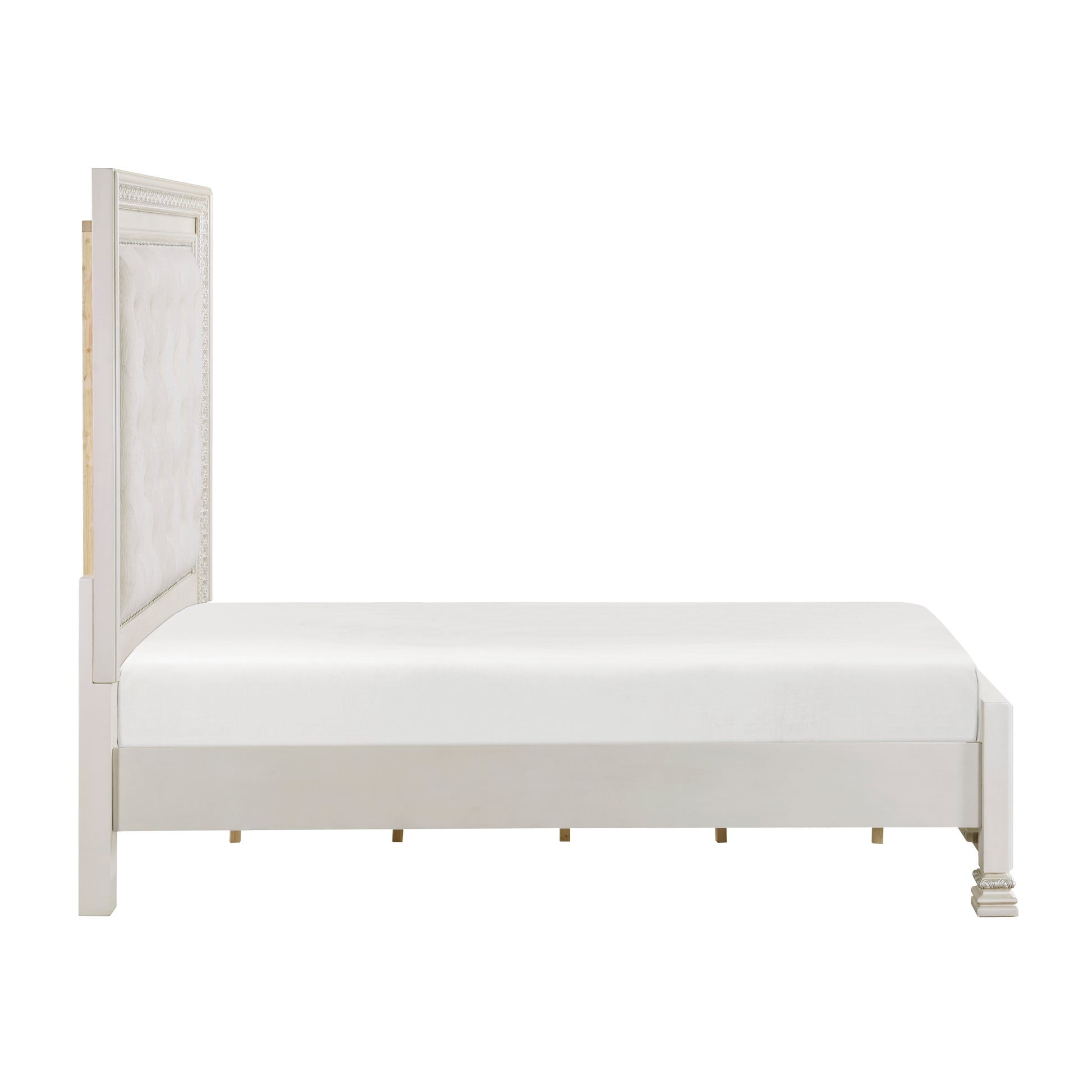 Classic Luxury Pearl White Finish Queen Bed Button Tufted Upholstered Headboard Bedroom Furniture 1Pc, Dart Molding Design Panels Box Spring Required Queen White Wood Bedroom Bed Frame Polyester