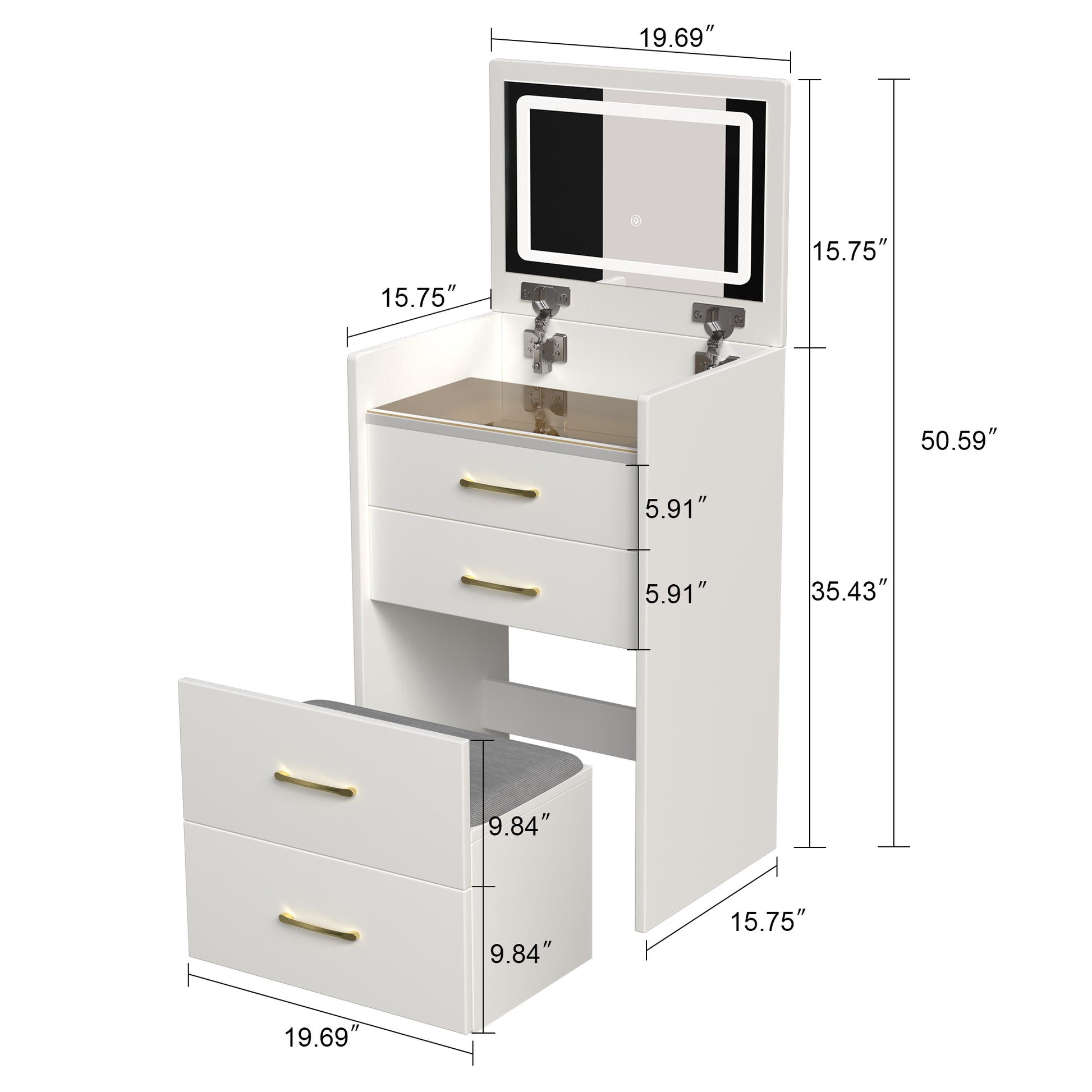3 In 1 Vanity Desk With Open Top Mirror,Small Make Up Vanity Set With Visible Glass Desktop,Compact Makeup Vanity With 3 Drawers,Dressing Table For Bedroom White White Drawer 3 Drawers Bedroom Ball