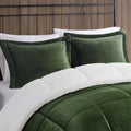 Plush To Sherpa Down Alternative Comforter Set King Green Ivory Polyester