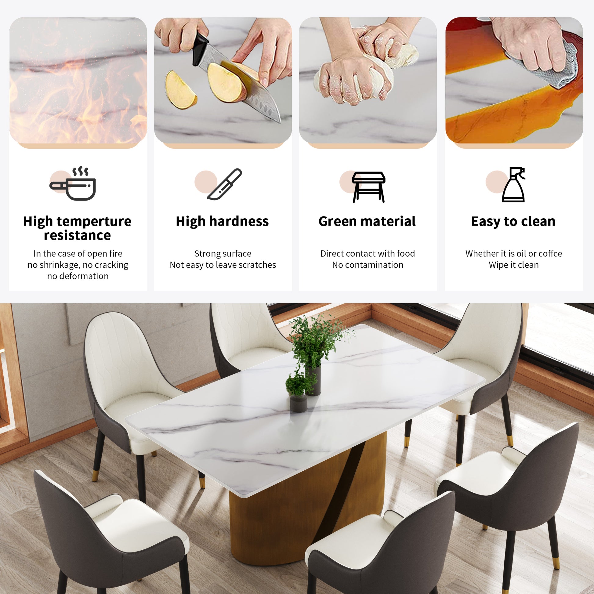 63 "Modern Artificial Stone White Panel Bronze Iron Metal Legs Can Accommodate 6 8 People Antique Brass,White Dining Room Metal Sintered Stone